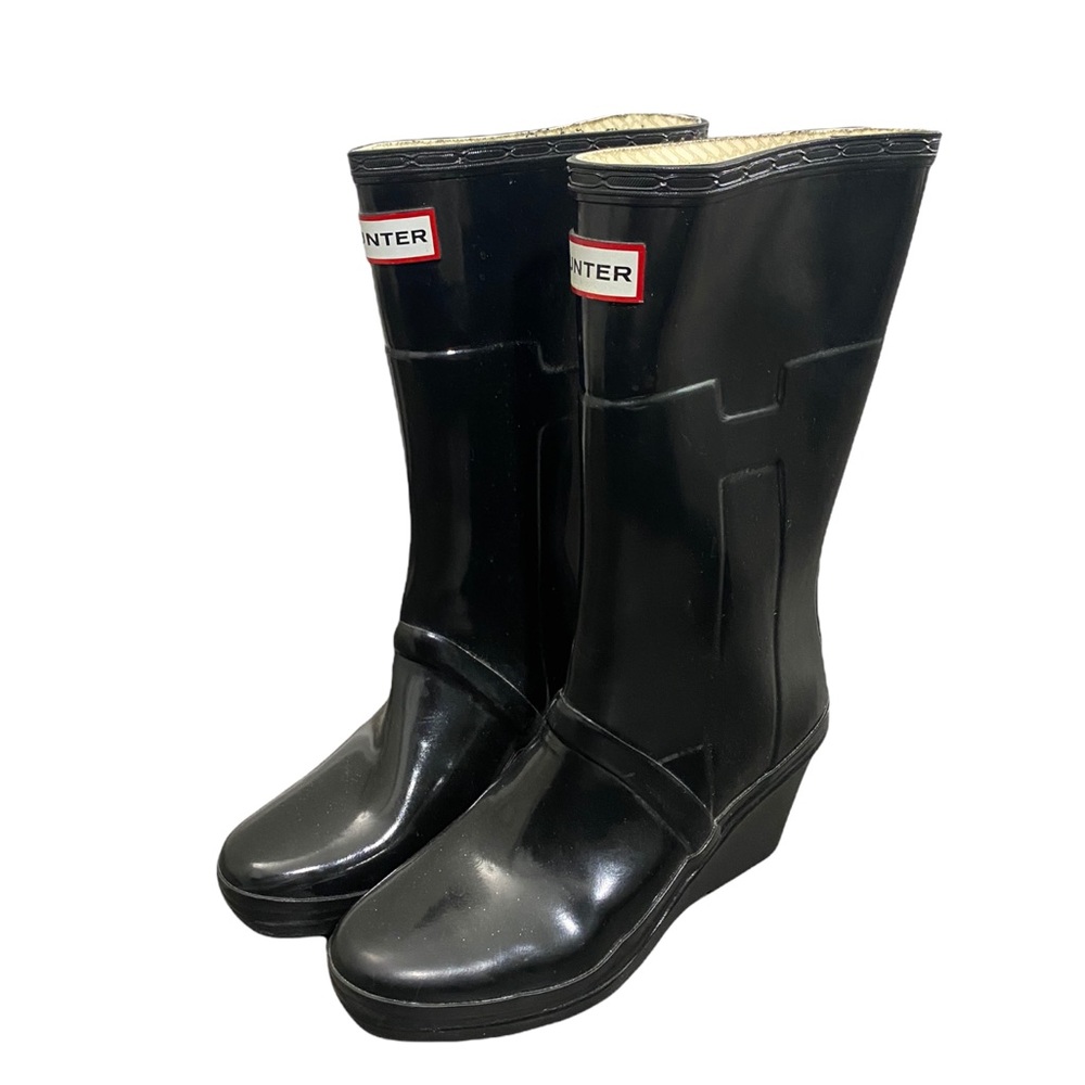 HUNTER Wedge Black Rain Boots